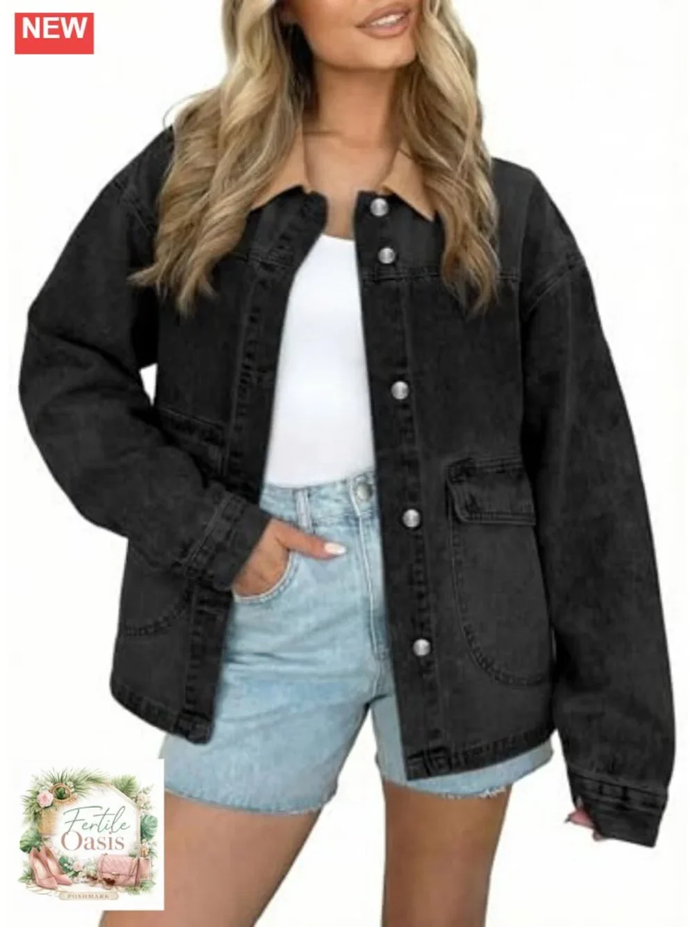 Womens Oversized Denim Jean Jacket Button Down Barn Coat Relaxed Fit